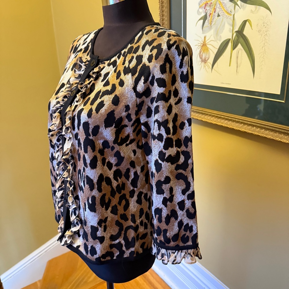 St. John Animal Print Ruffle Cardigan - Picture 3 of 9
